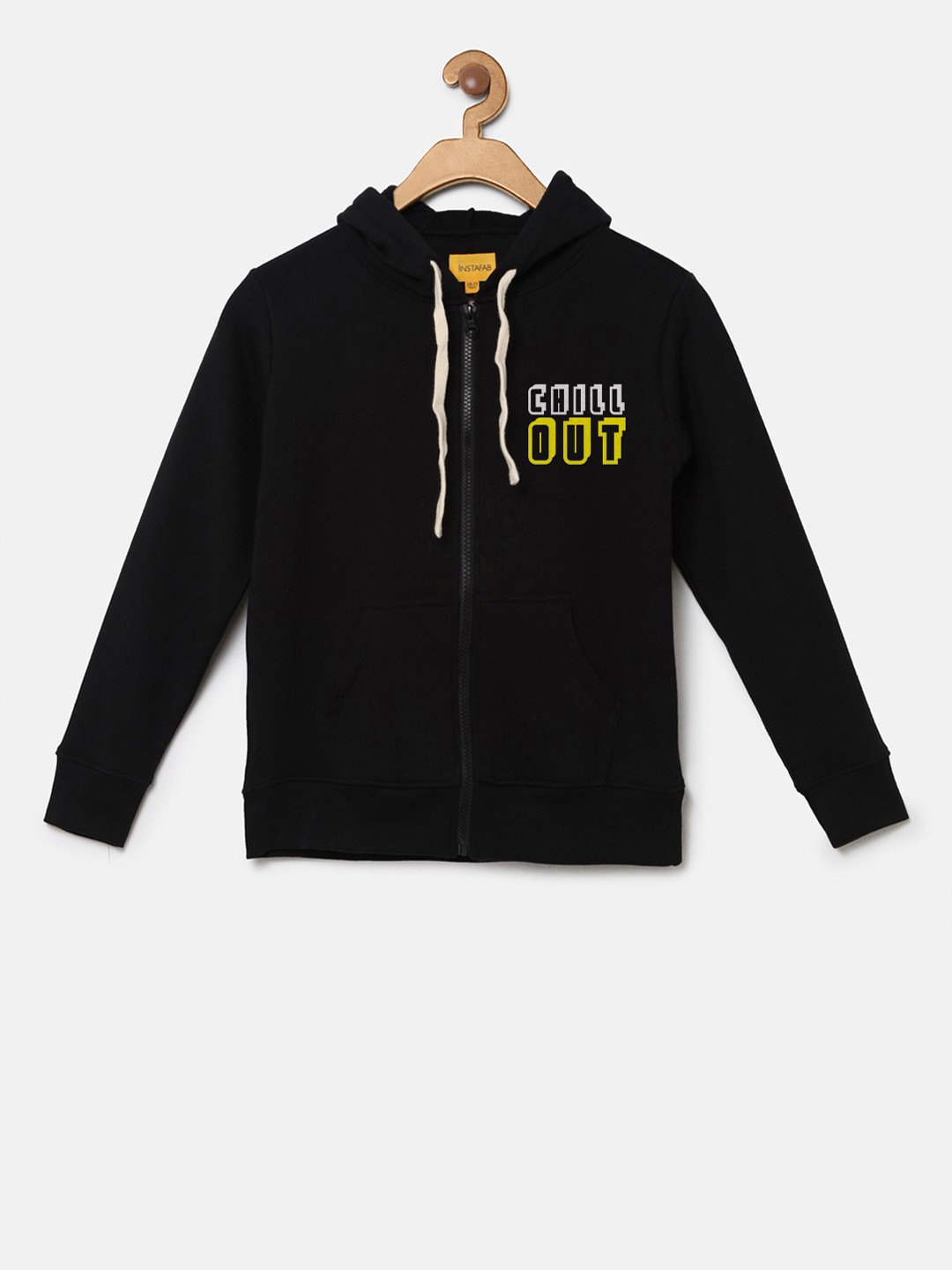 

Instafab Boys Black Printed Hooded Sweatshirt