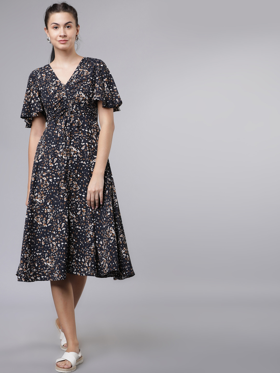 

Tokyo Talkies Women Navy Blue Leopard Printed Fit and Flare Dress