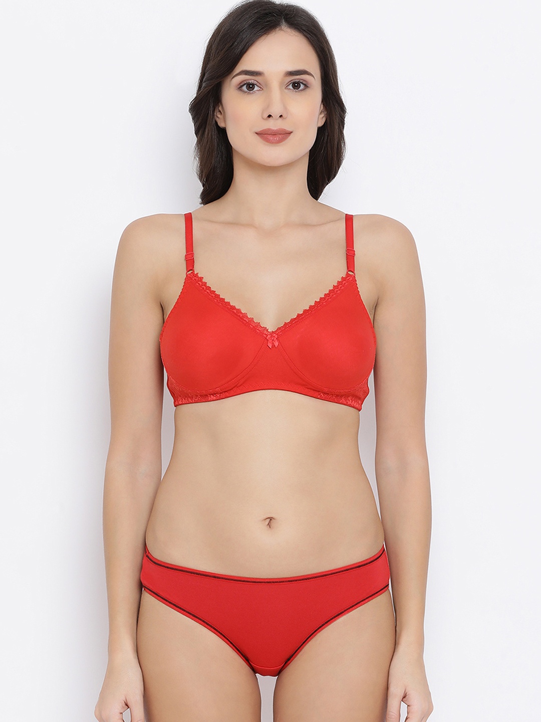 

Clovia Women Red Solid Lingerie Set COMBBP91632B