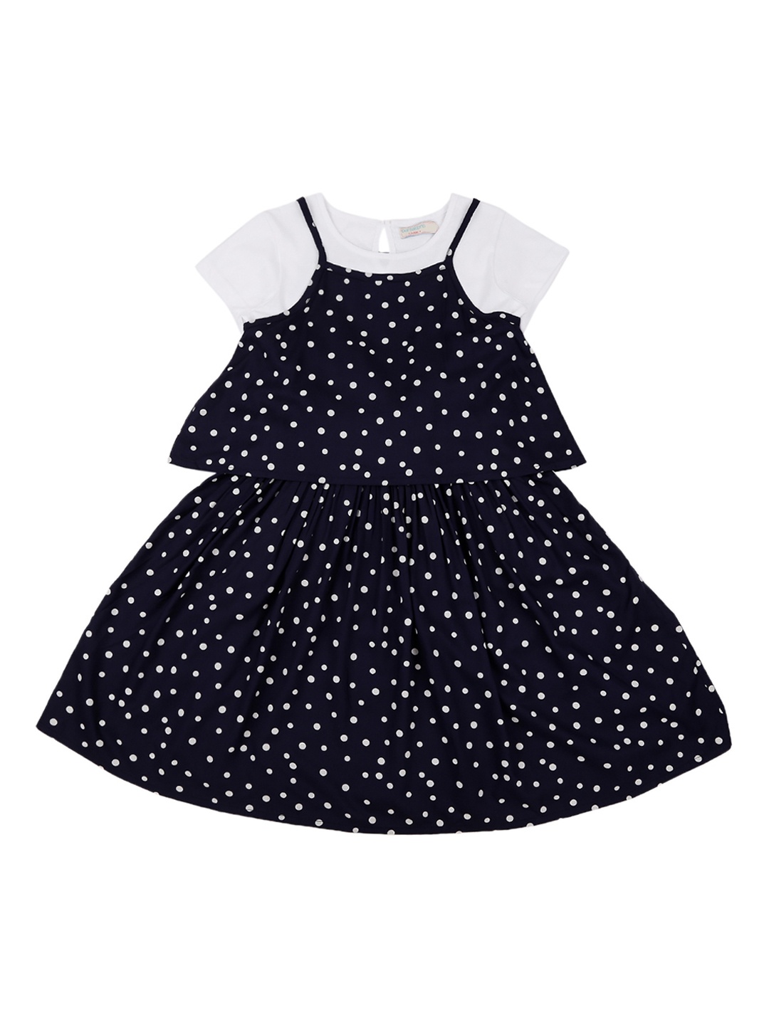 

Pantaloons Junior Girls Navy Blue & White Printed A-Line Dress With Shirt