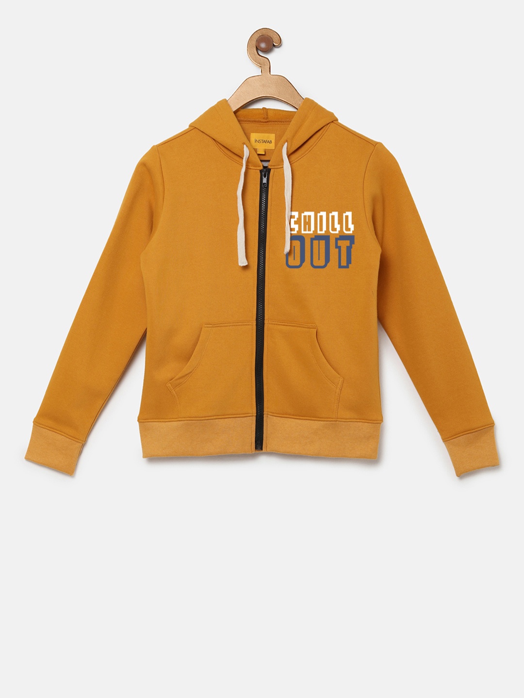 

Instafab Boys Mustard Yellow Printed Hooded Sweatshirt