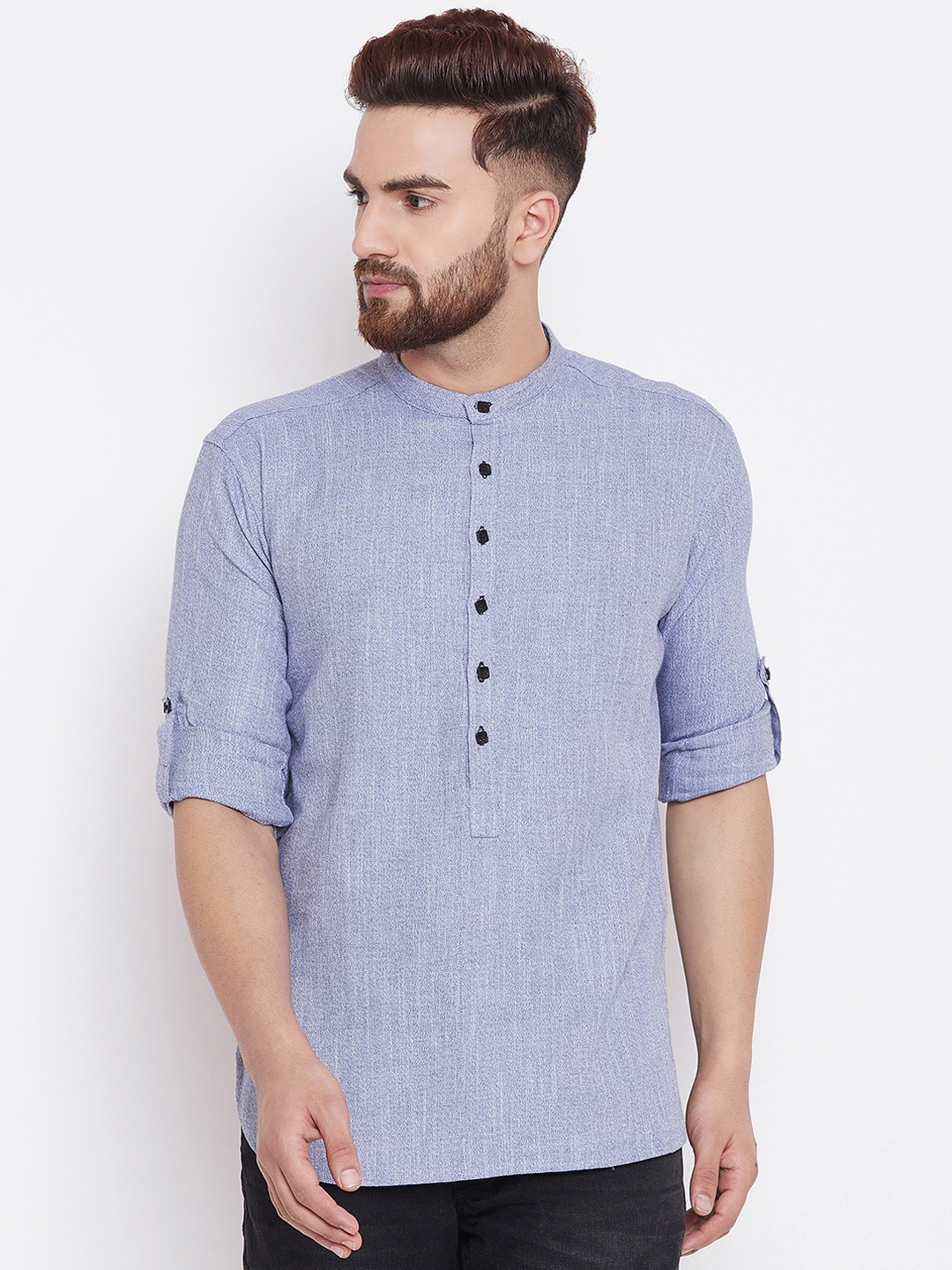 

even Men Blue & Grey Solid Straight Kurta