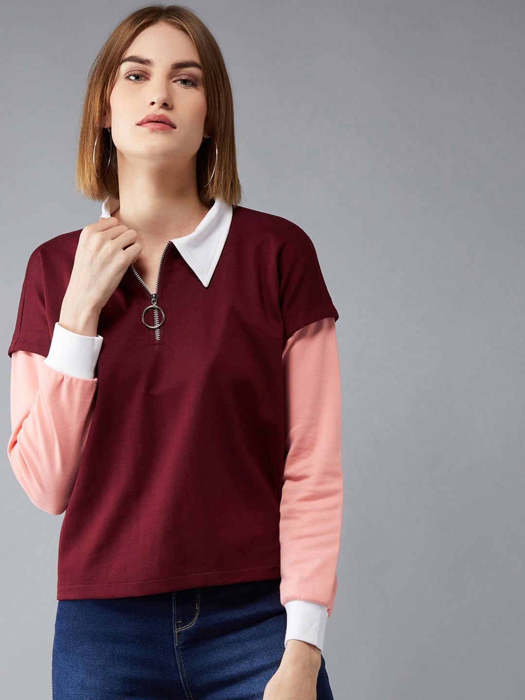 

DOLCE CRUDO Women Maroon Solid Sweatshirt