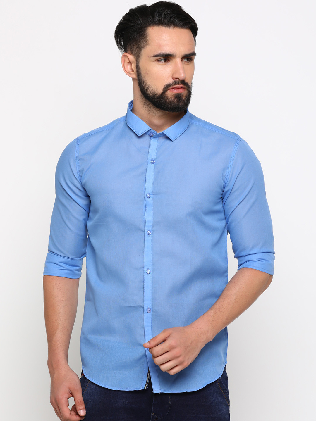 

WITH Men Blue Slim Fit Solid Casual Shirt