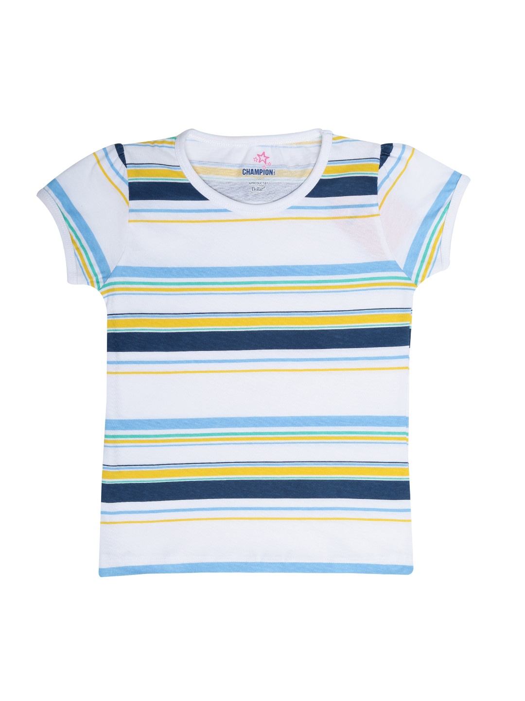 

Dollar Champion Kidswear Girls Navy Blue Striped Pure Cotton Top