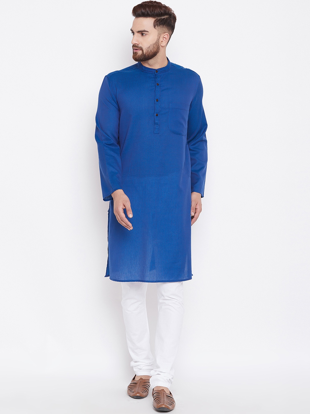 even Men Blue Woven Design Straight Kurta