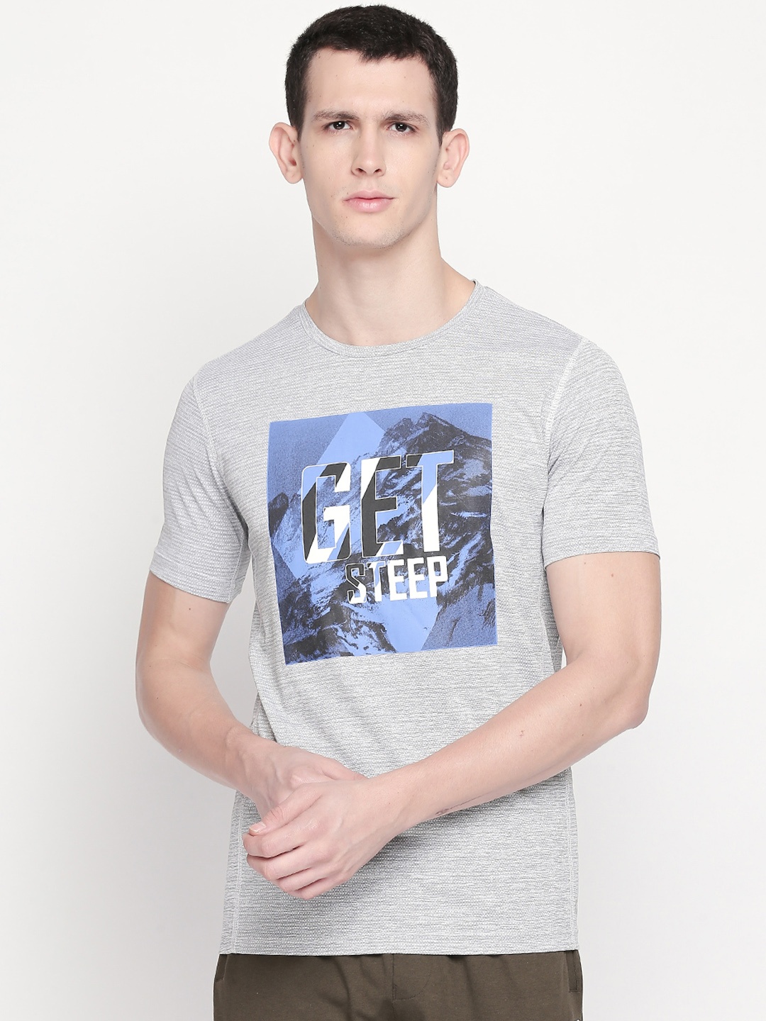 

Ajile by Pantaloons Men Grey Printed Round Neck Pure Cotton T-shirt