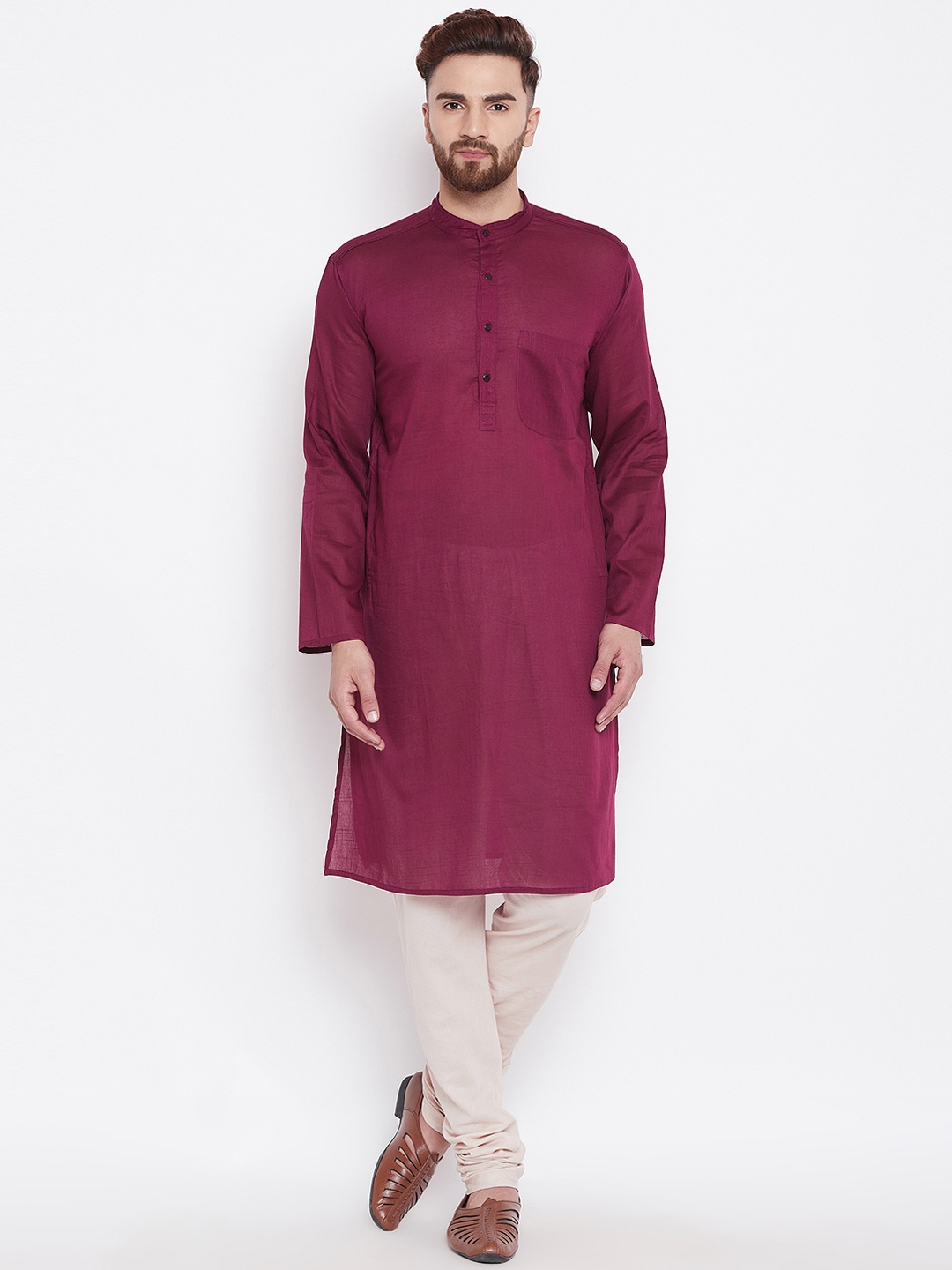 

even Men Magenta Solid Straight Kurta