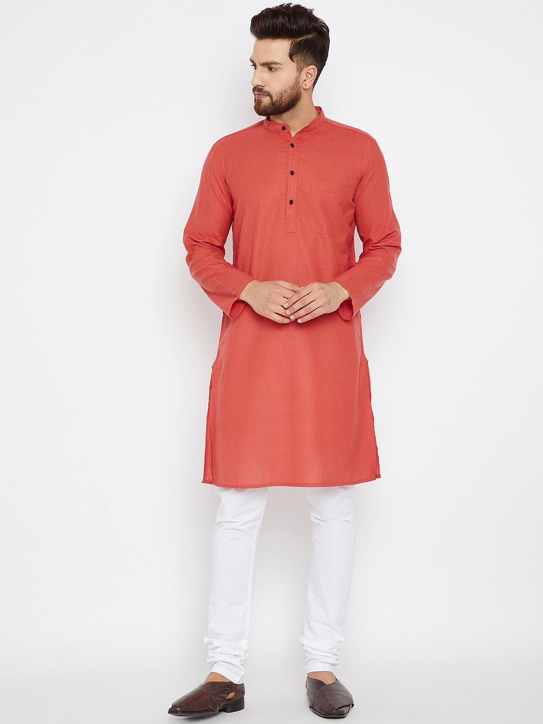 

even Men Rose & Pink Solid Straight Kurta