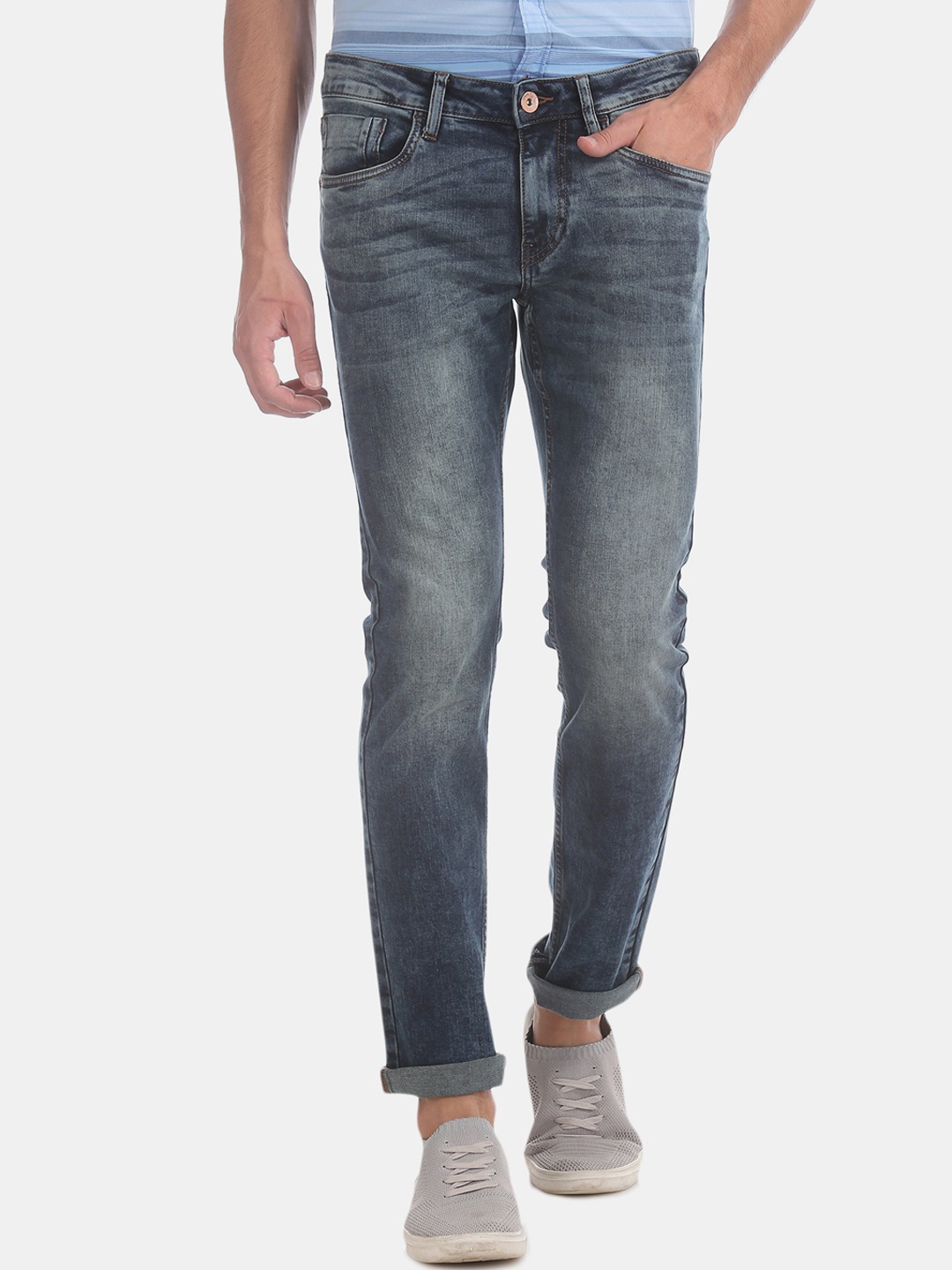 

Flying Machine Men Blue Tapered Fit Mid-Rise Clean Look Stretchable Jeans