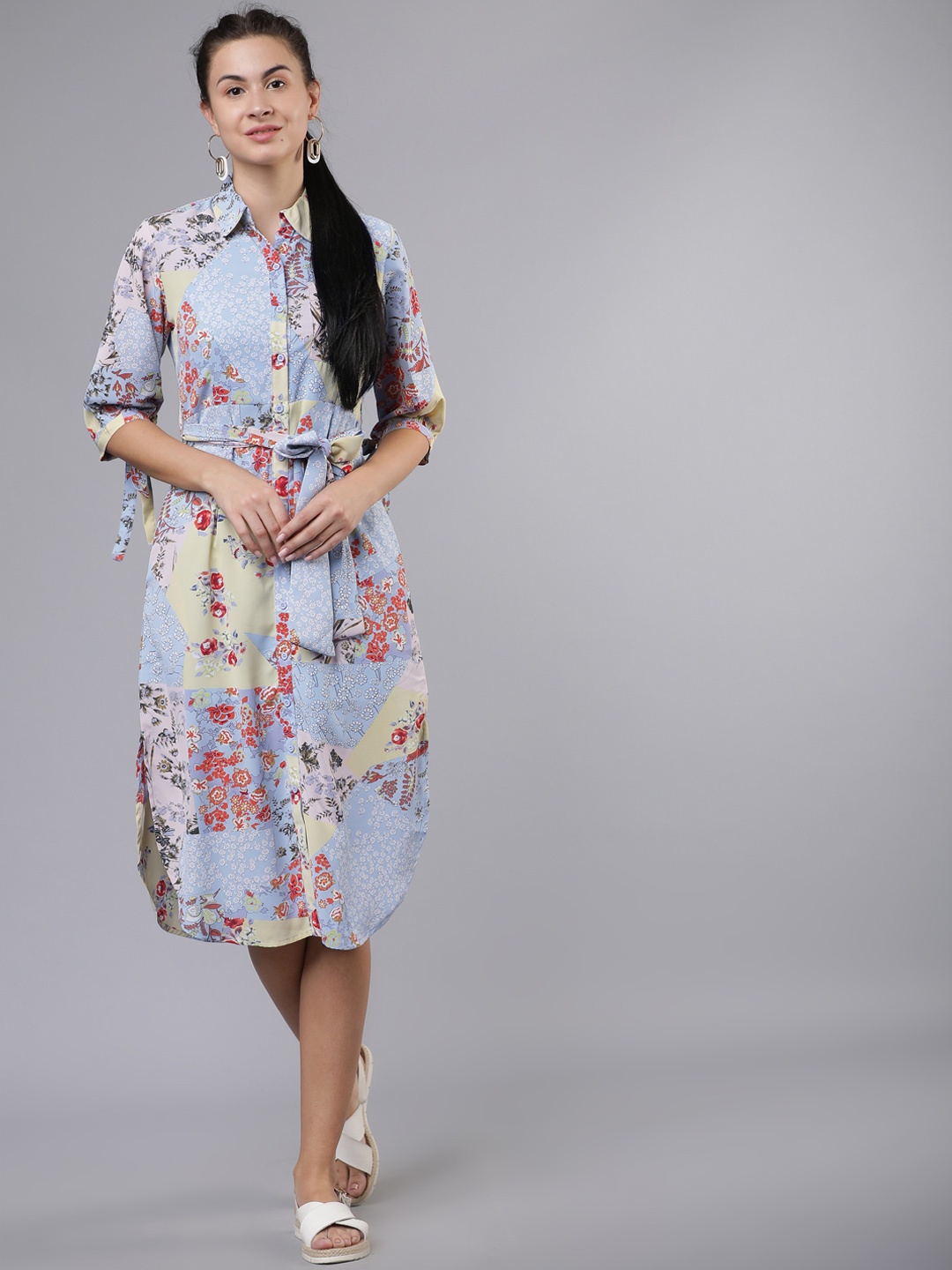 

Tokyo Talkies Women Blue Printed Shirt Dress