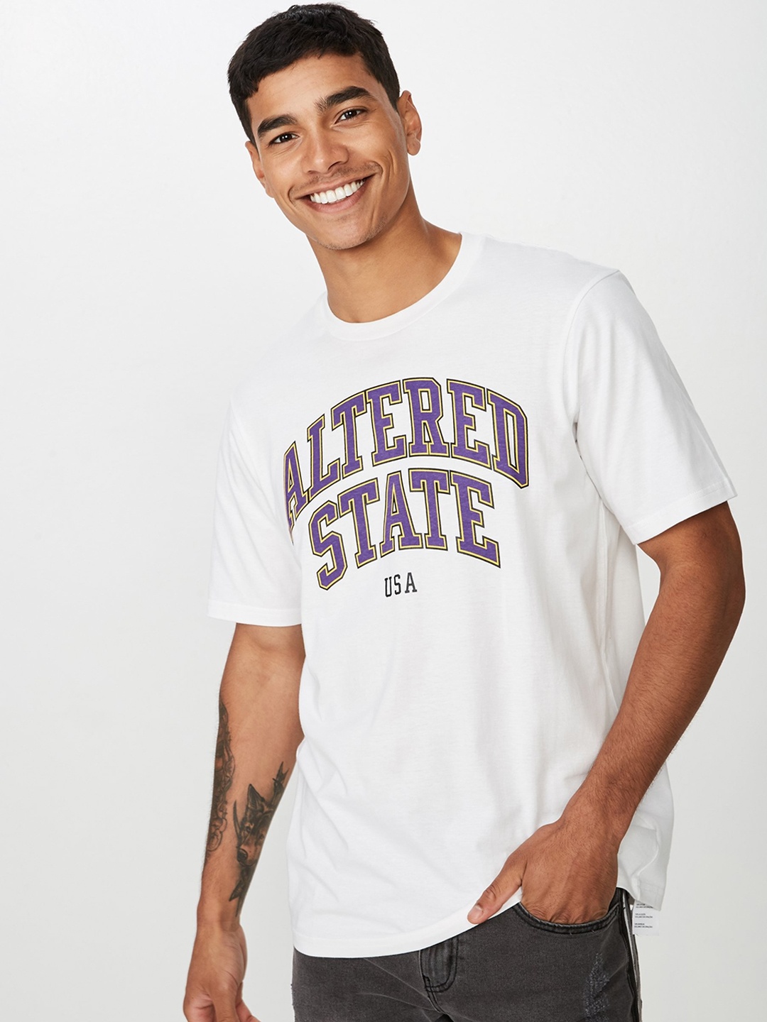 

COTTON ON Men White Printed Round Neck T-shirt