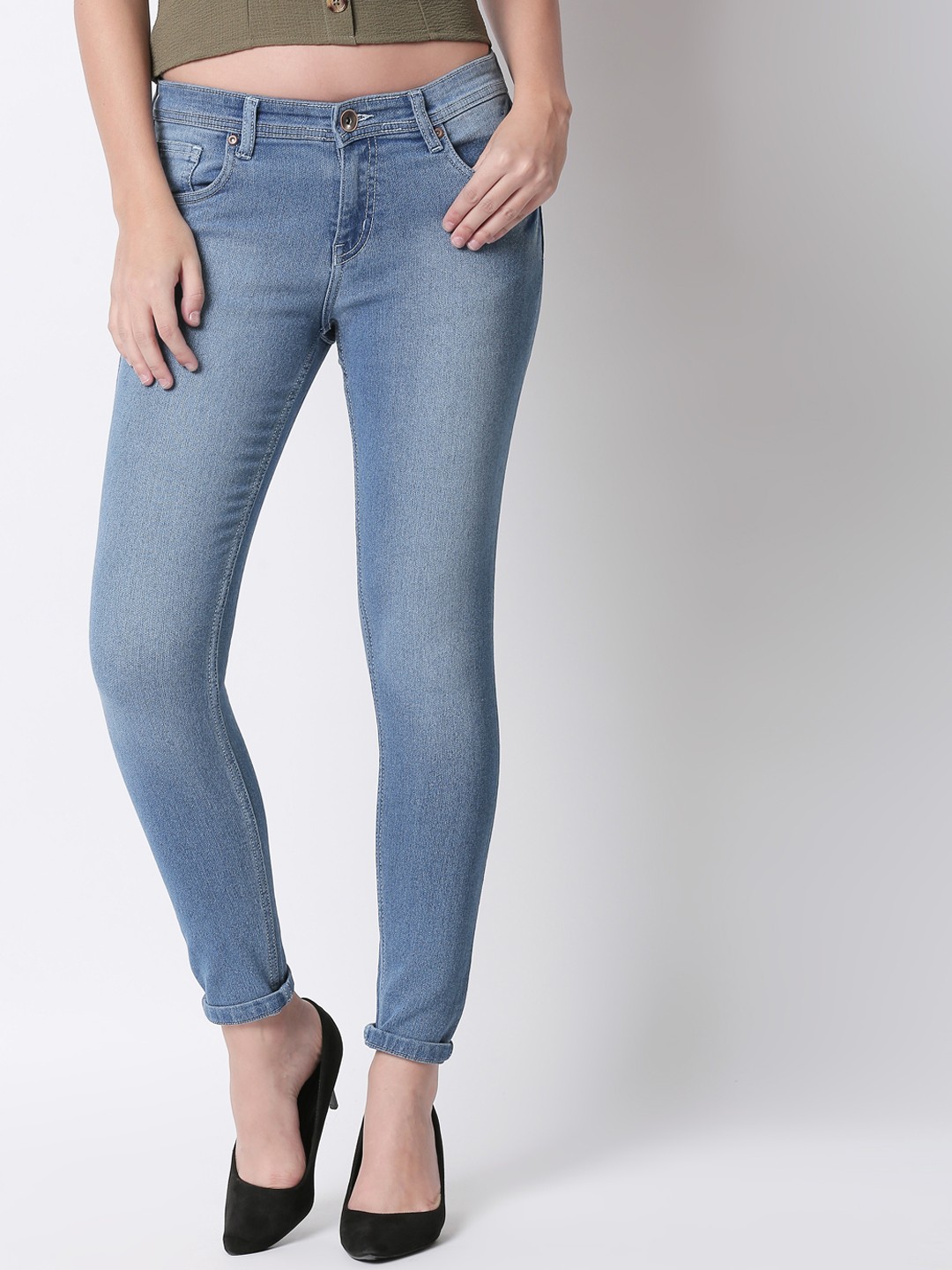 High Star Women Blue Slim Fit Mid-Rise Clean Look Stretchable Jeans