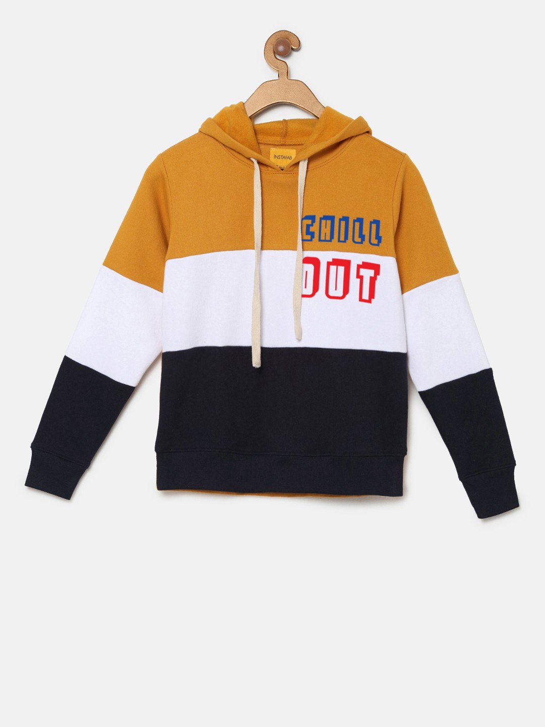 

Instafab Boys Mustard & White Colourblocked Hooded Sweatshirt