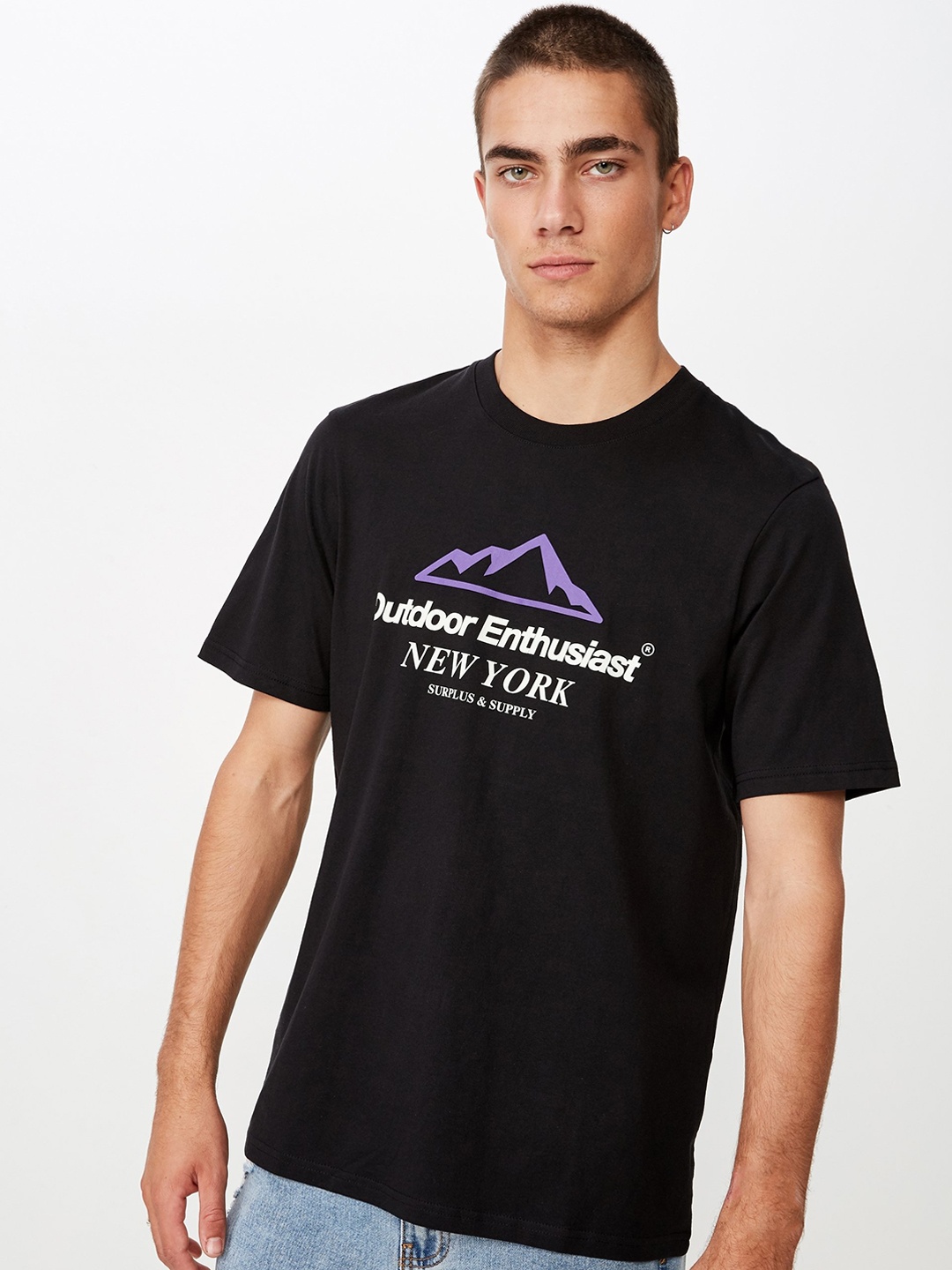

COTTON ON Men Black Printed Round Neck T-shirt