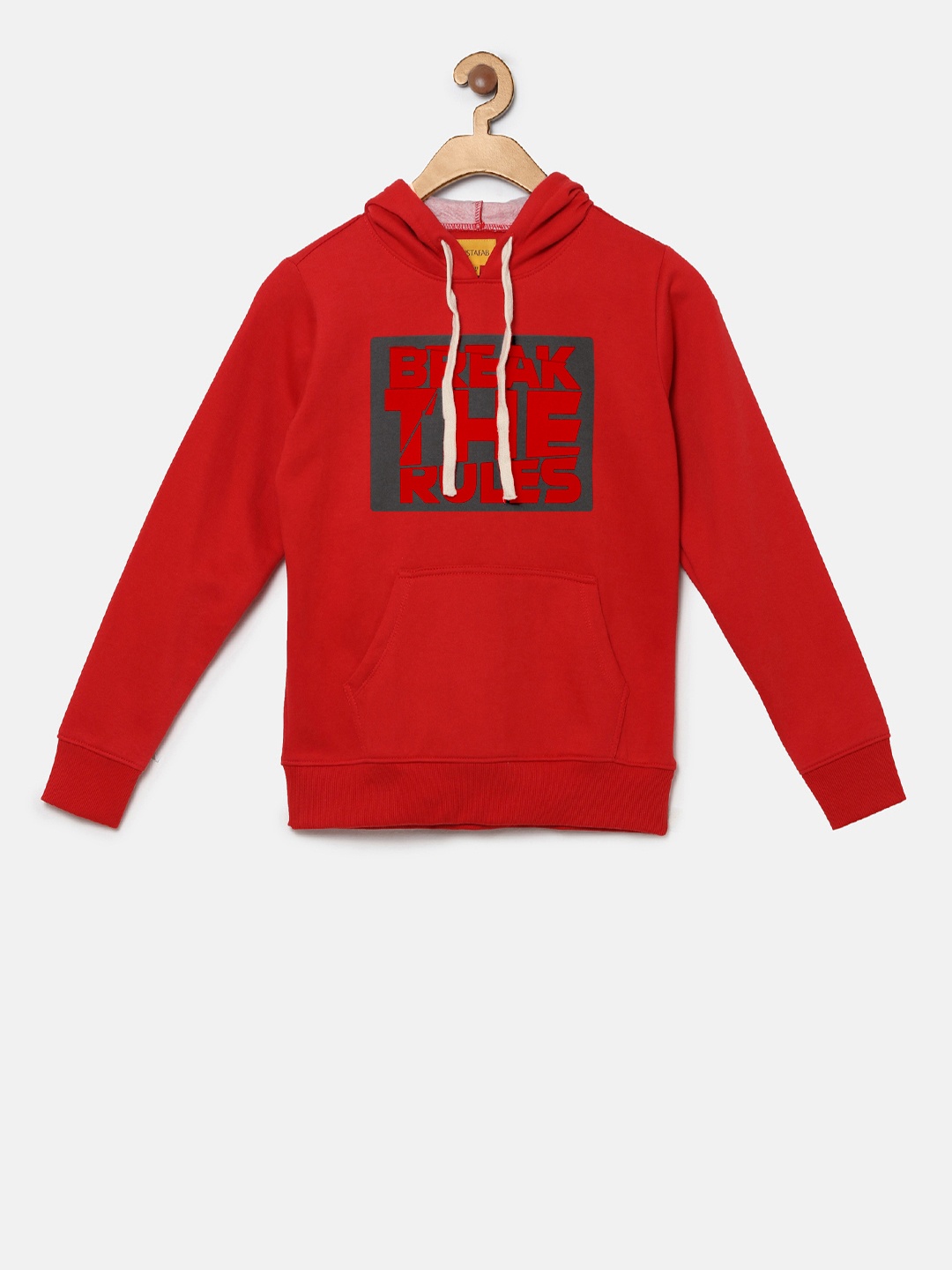 

Instafab Boys Red Printed Hooded Sweatshirt