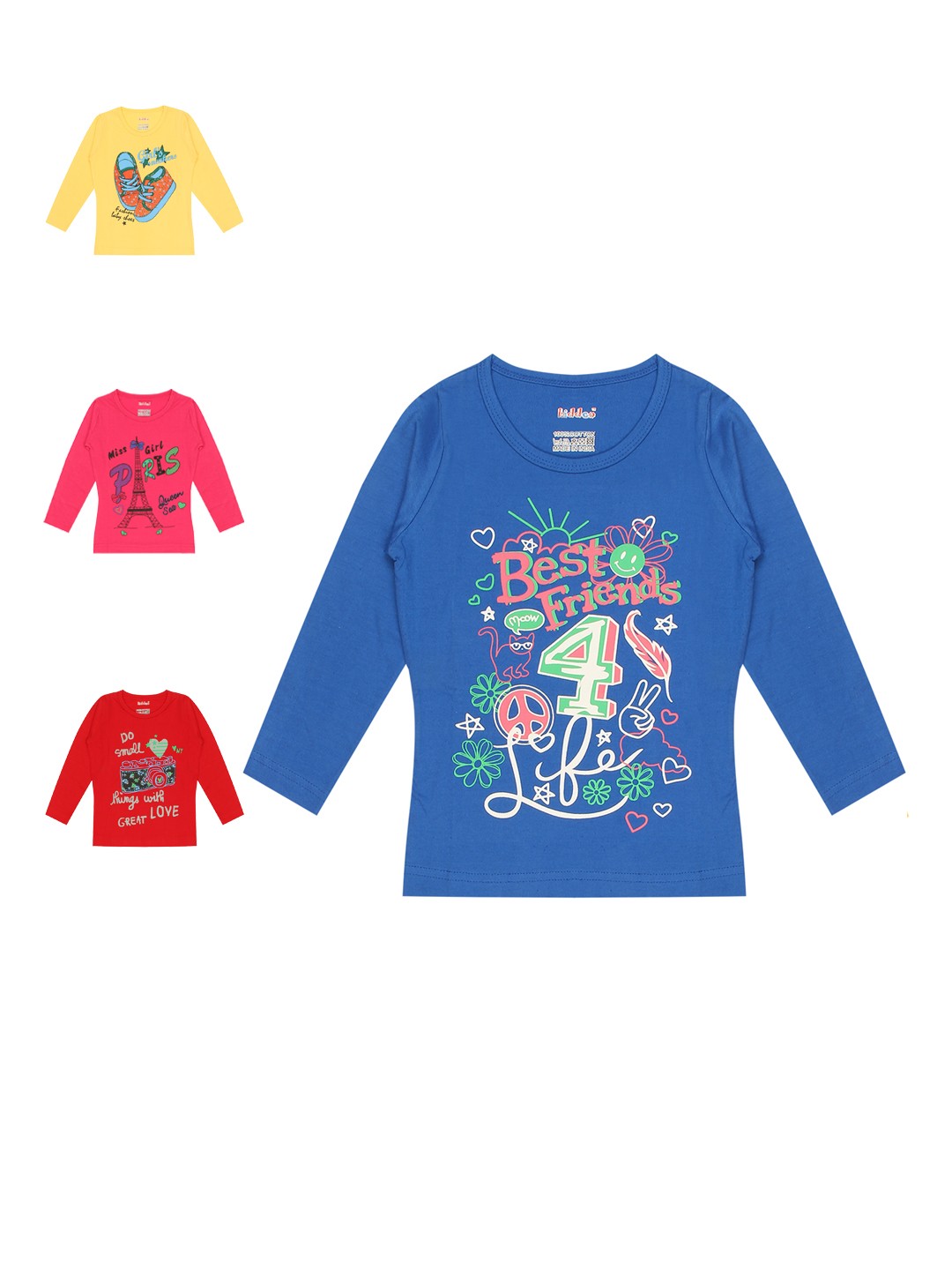 

Kiddeo Boys Pack of 4 Printed Round Neck Pure Cotton T-shirt, Multi