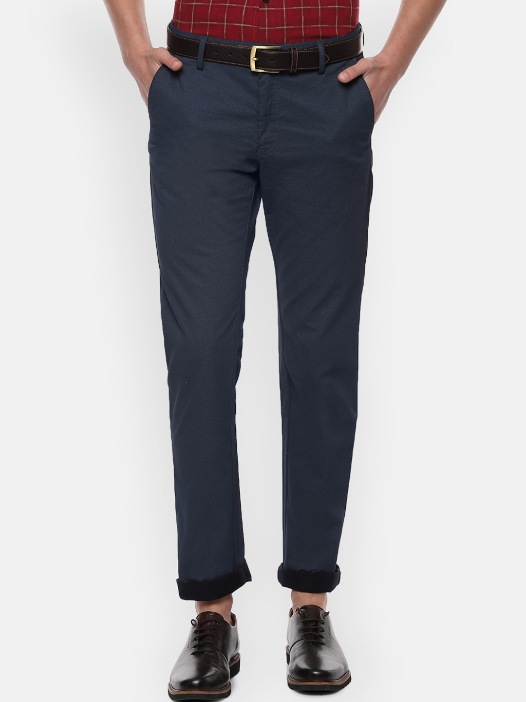 

Allen Solly Men Navy Blue Regular Fit Self Design Regular Trousers