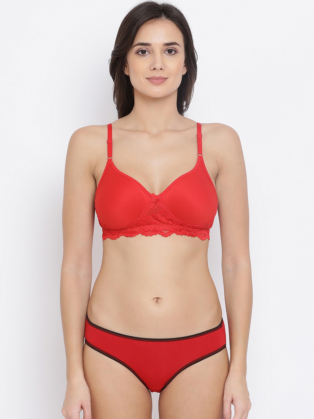 

Clovia Women Red Solid Spacer Cup T-shirt Bra & Bikini Lingerie Set COMBBP89532B