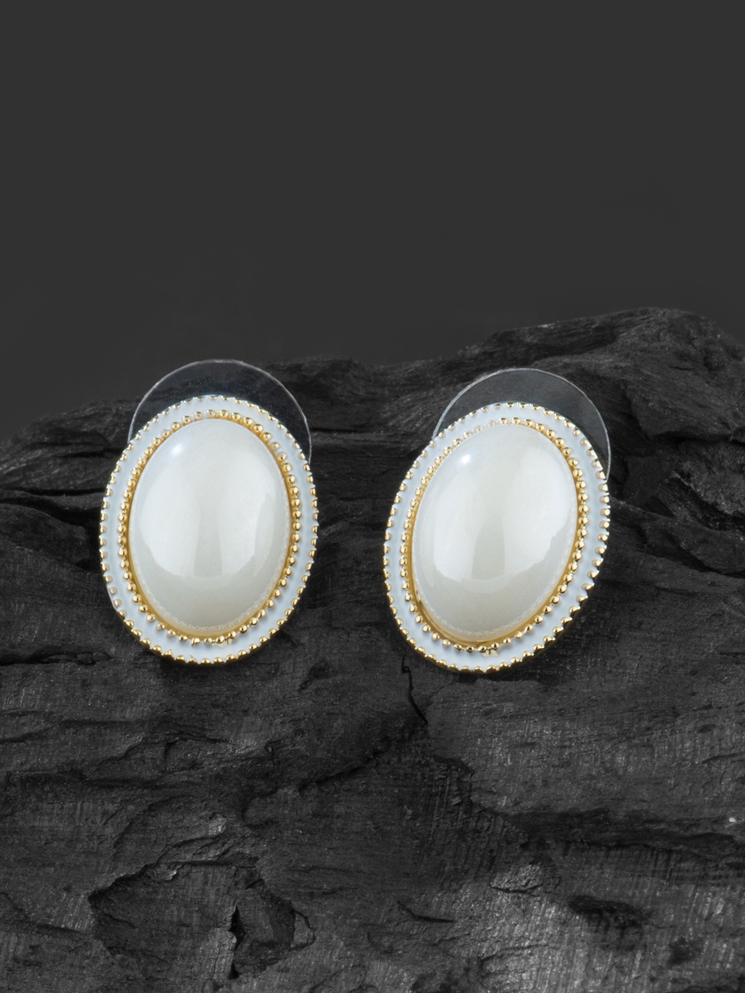 

E2O Gold-Plated White Oval Studs