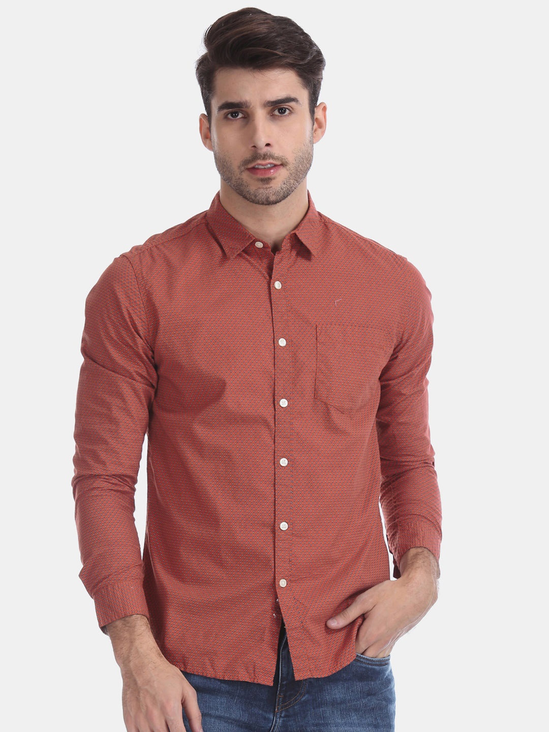 

Flying Machine Men Rust Regular Fit Printed Casual Shirt