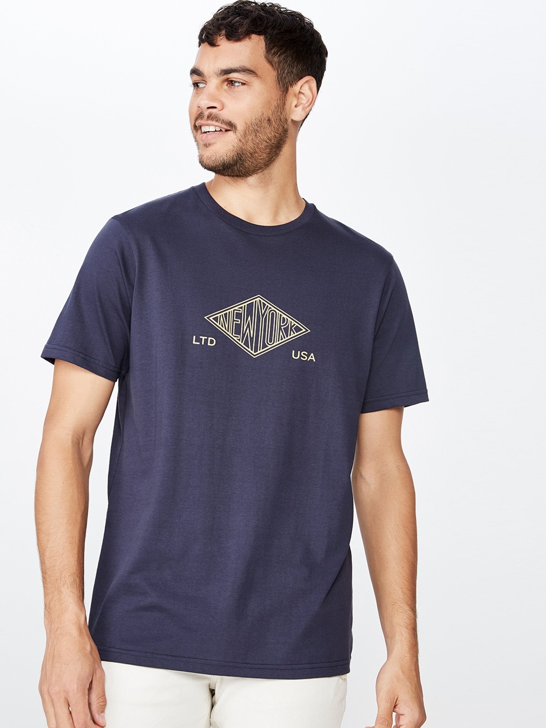 

COTTON ON Men Navy Blue Printed Round Neck T-shirt