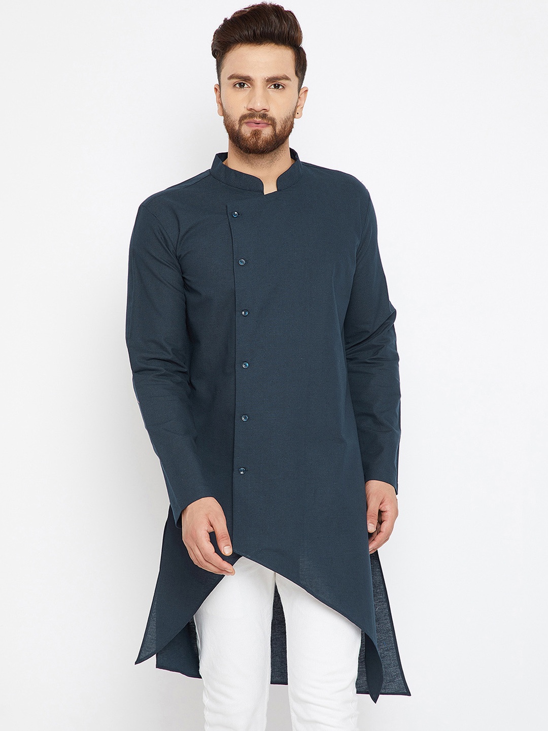 

even Men Navy Blue Solid Straight Kurta