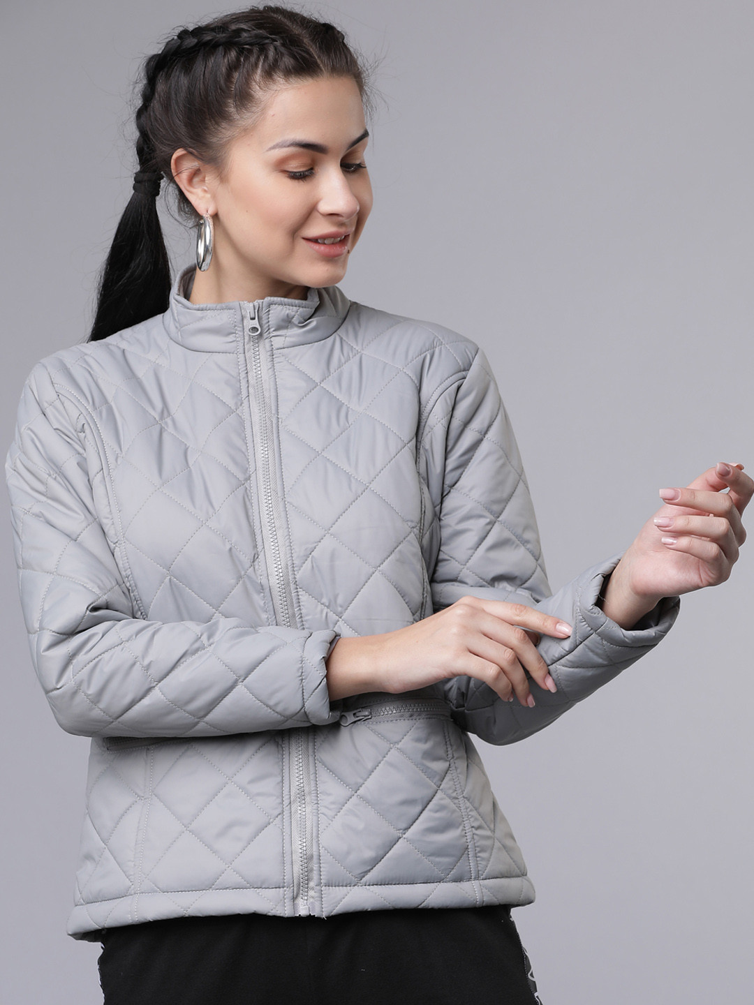 

Tokyo Talkies Women Grey Solid Puffer Jacket