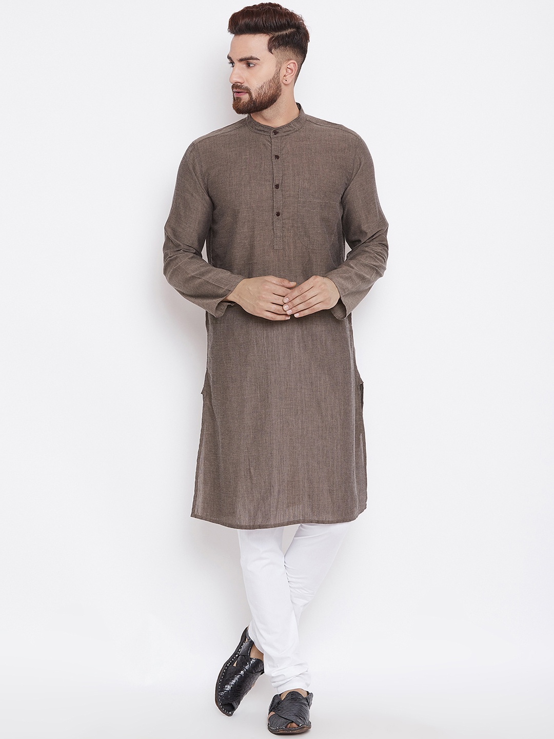 

even Men Taupe Solid Straight Kurta