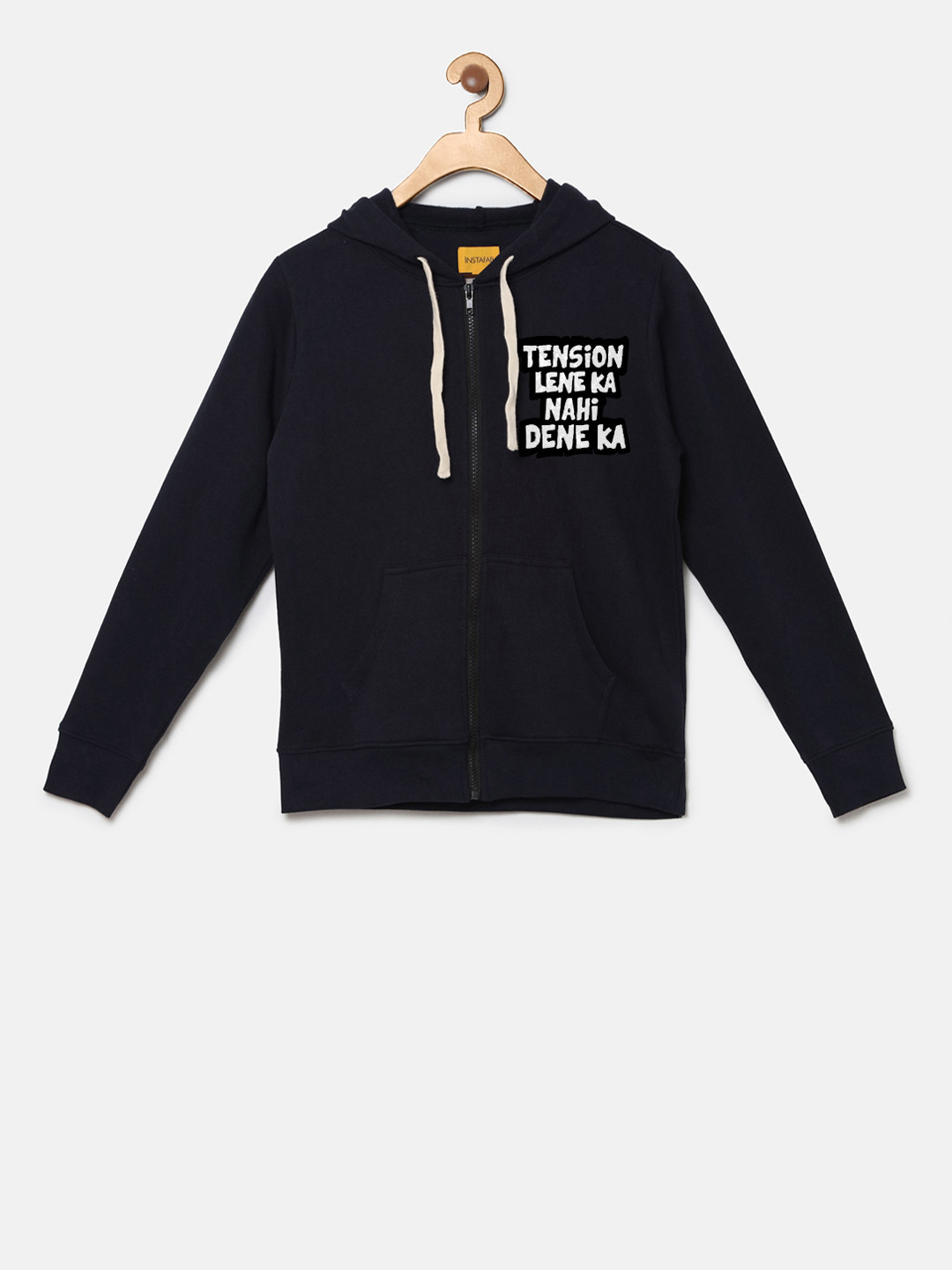 

Instafab Boys Navy Blue Printed Hooded Sweatshirt