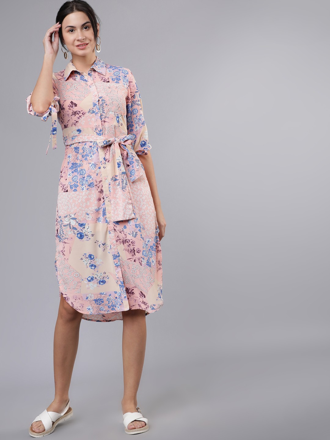 

Tokyo Talkies Women Pink Printed Shirt Dress