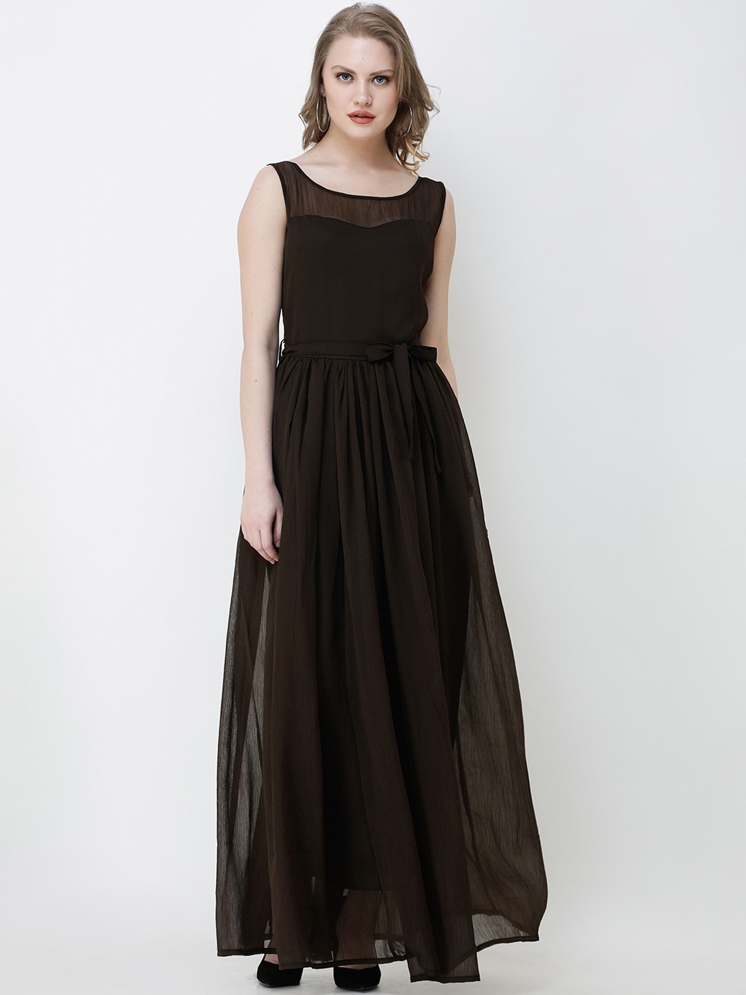 

SCORPIUS Women Coffee Brown Solid Maxi Dress