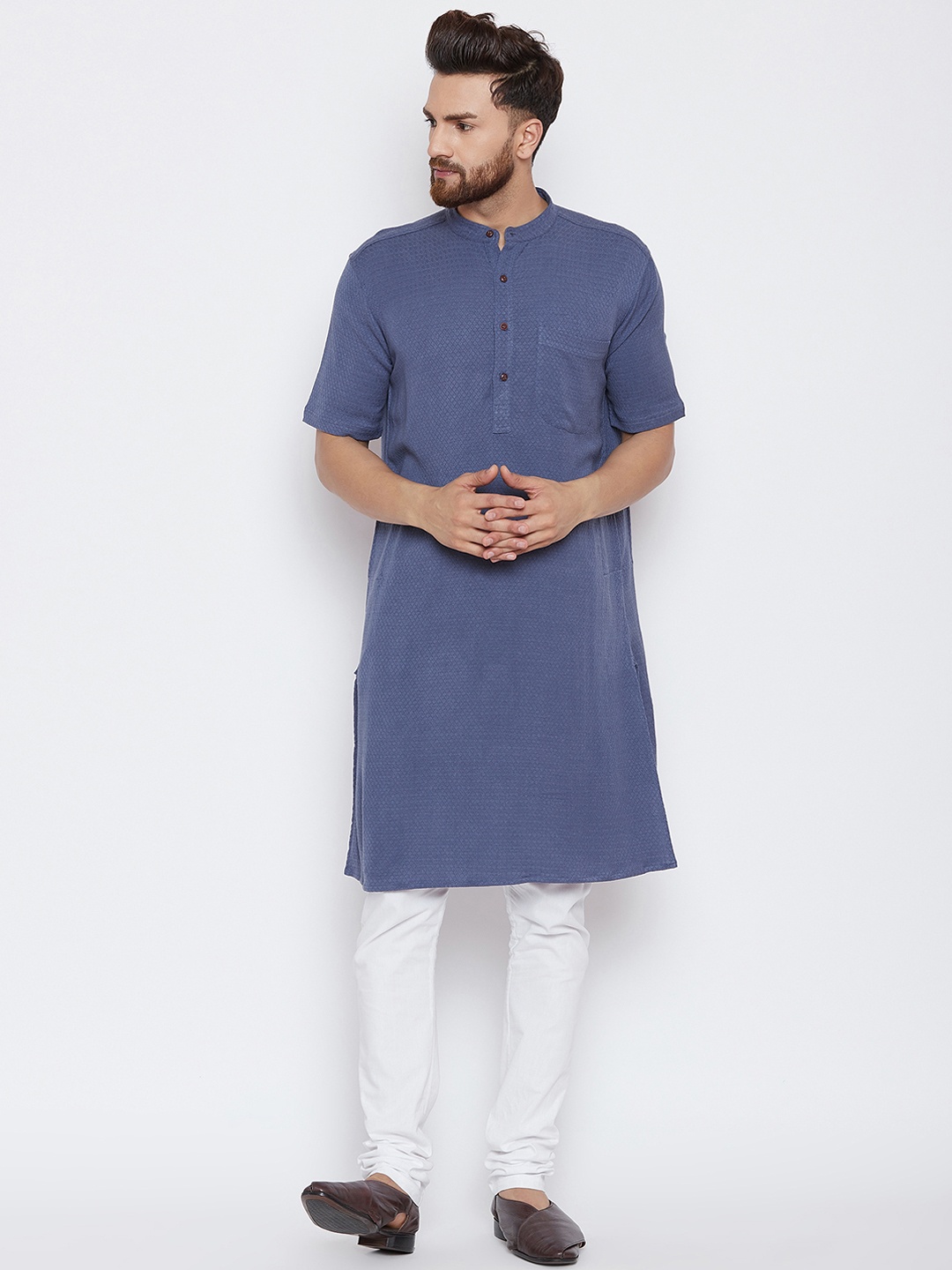 

even Men Grey Woven Design Straight Kurta