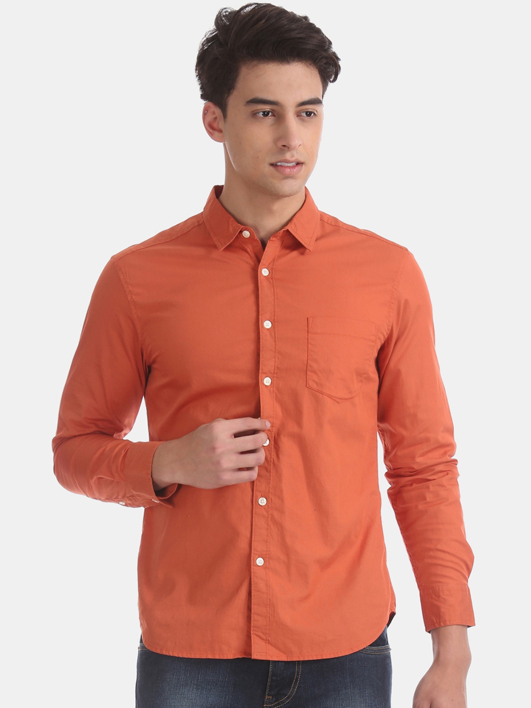 Flying Machine Men Rust Regular Fit Solid Casual Shirt