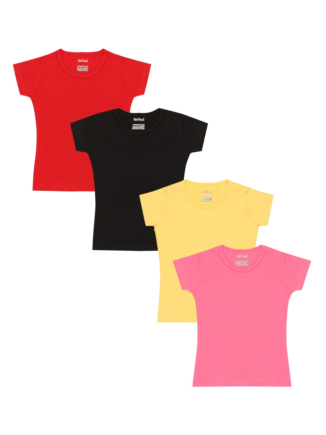 

Kiddeo Boys Pack of 4 Solid Round Neck Pure Cotton T-shirt, Multi