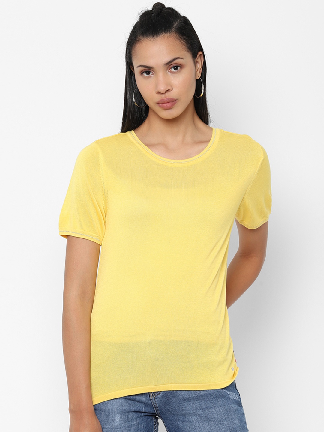 

Allen Solly Woman Women Yellow Solid Round Neck T-shirt