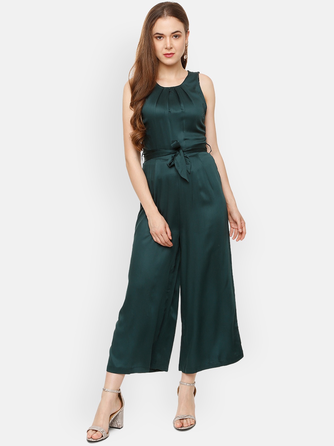 

People Women Green Solid Basic Jumpsuit