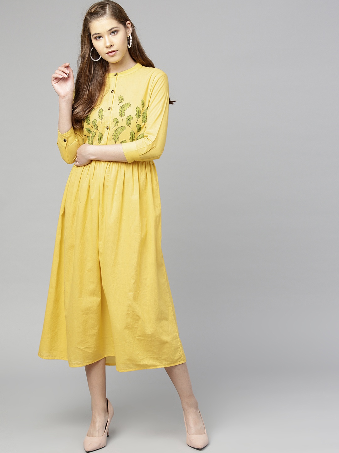 

AASI - HOUSE OF NAYO Women Yellow Solid A-Line Dress