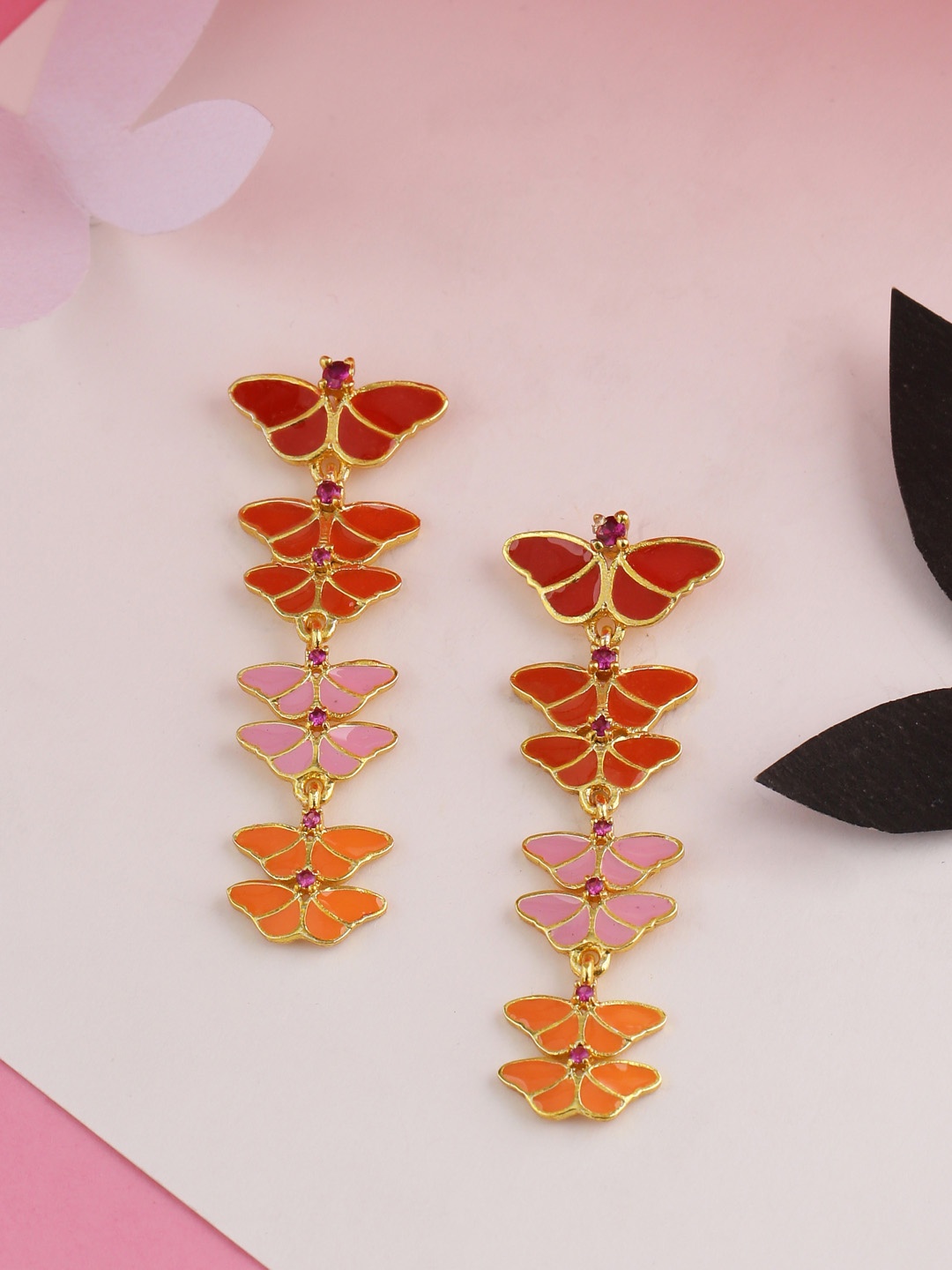 

Voylla Gold-Plated & Red Quirky Drop Earrings