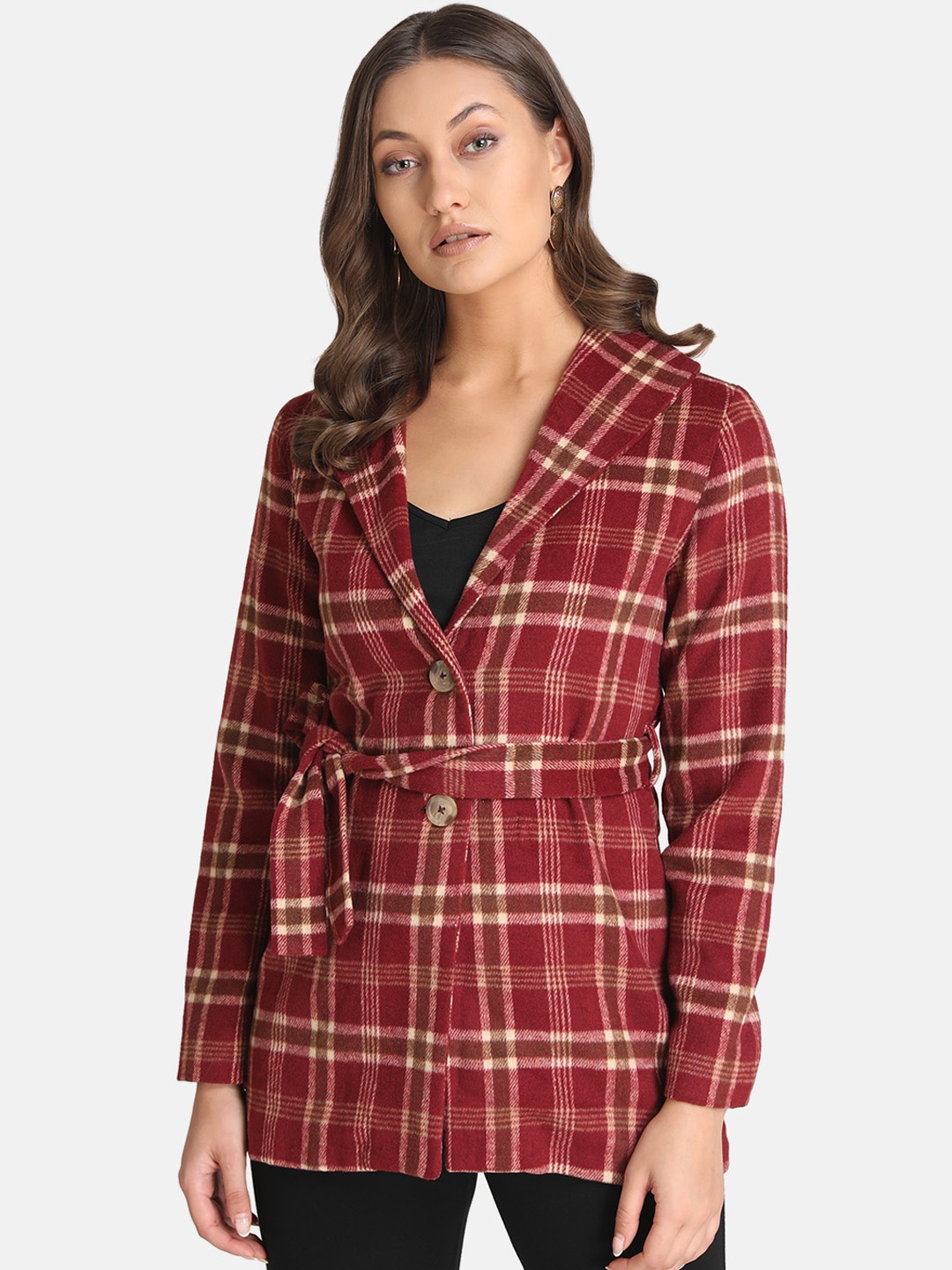 

Kazo Women Red Checked Tailored Jacket