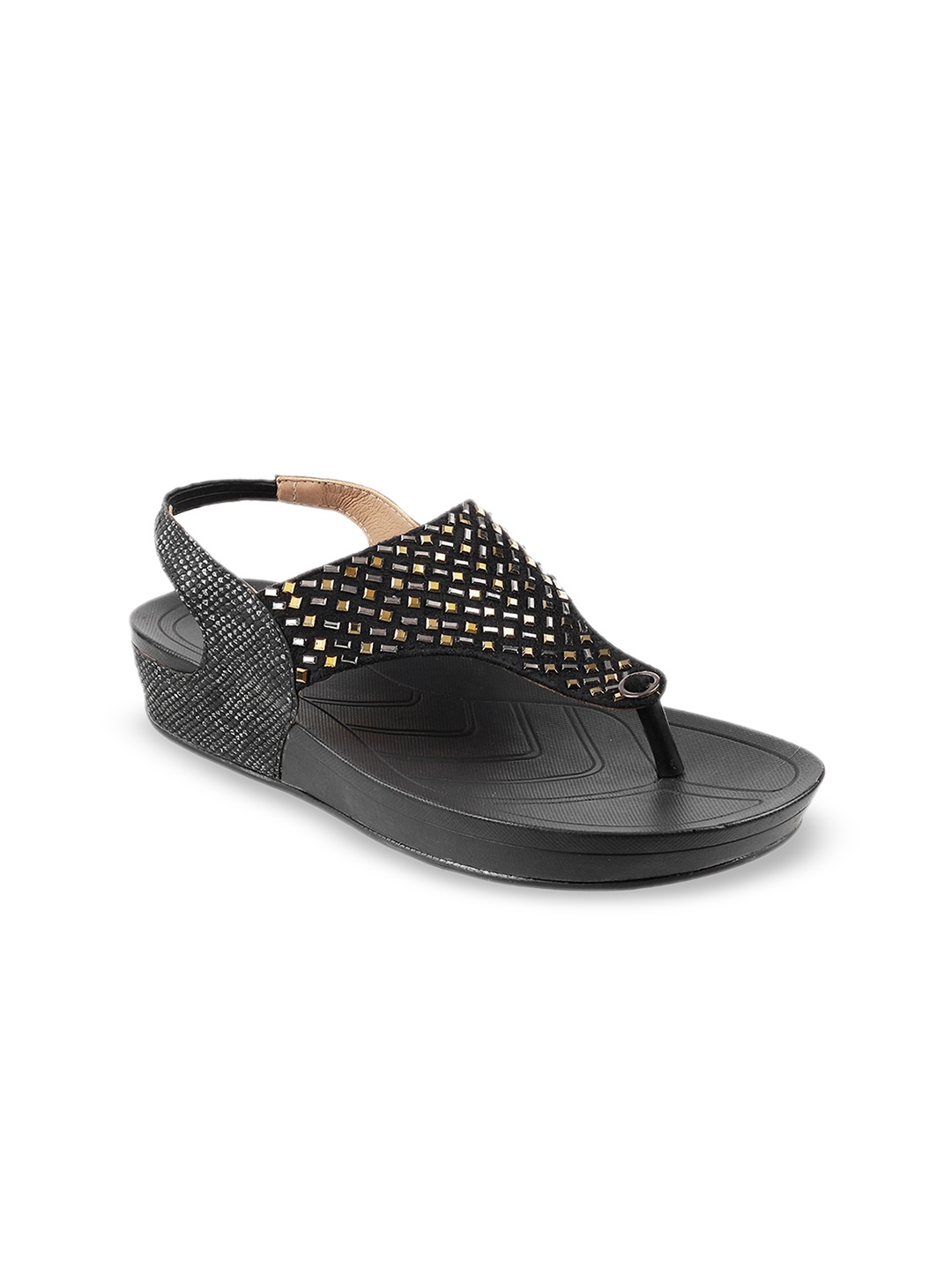 

Metro Women Black Embellished Open Toe Flats