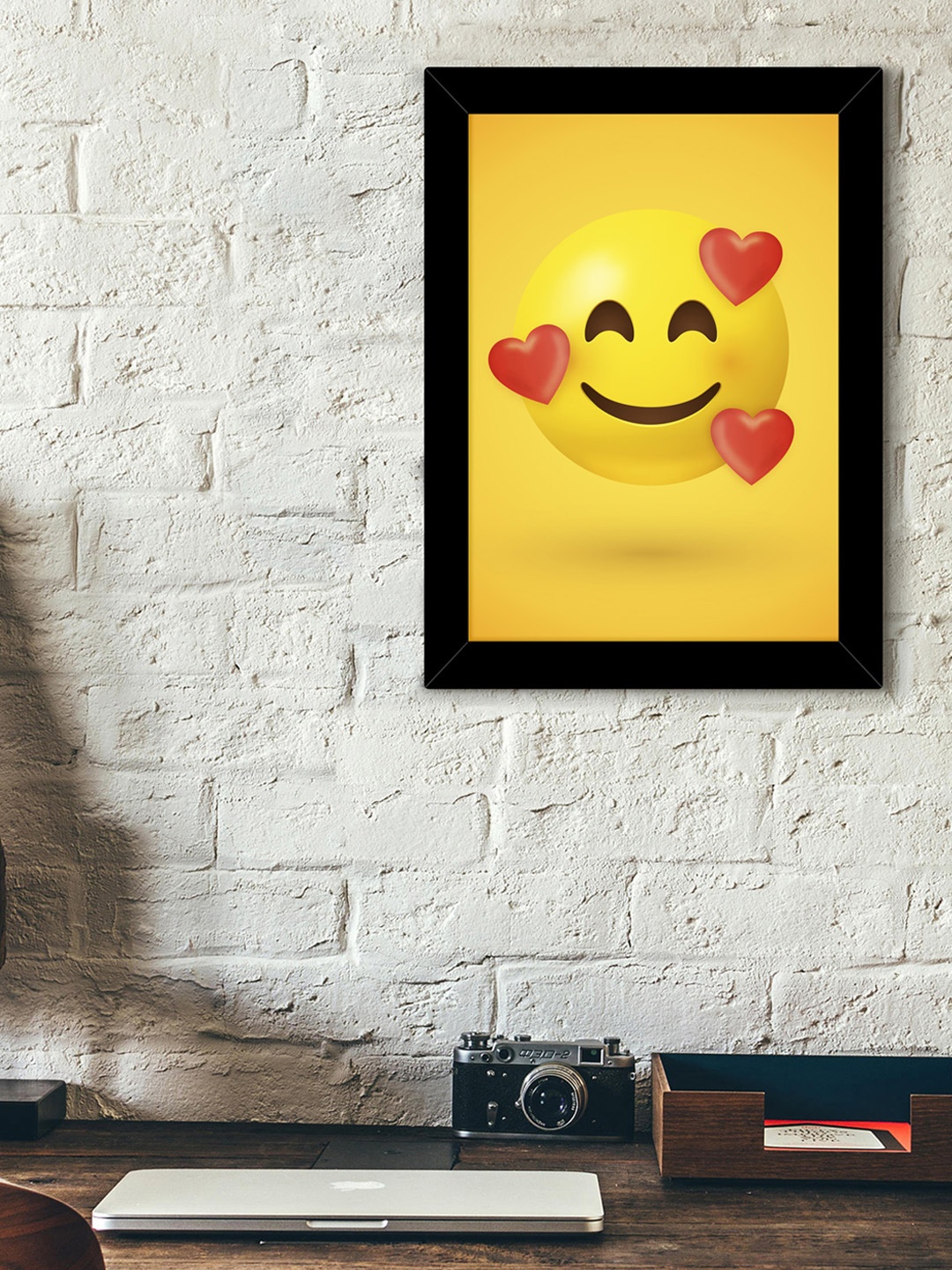 TIED RIBBONS Black & Yellow Solid Love Emoji Wall Art