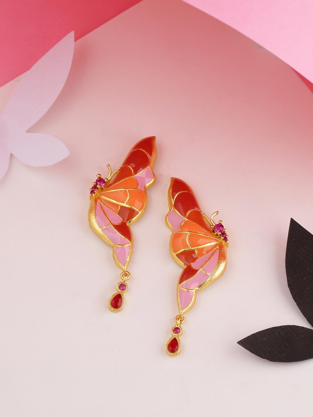 

Voylla Gold-Plated & Red Quirky Drop Earrings