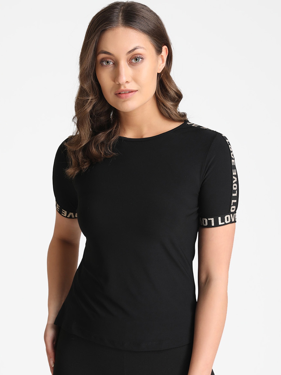 

Kazo Women Black Tape Detailed Top