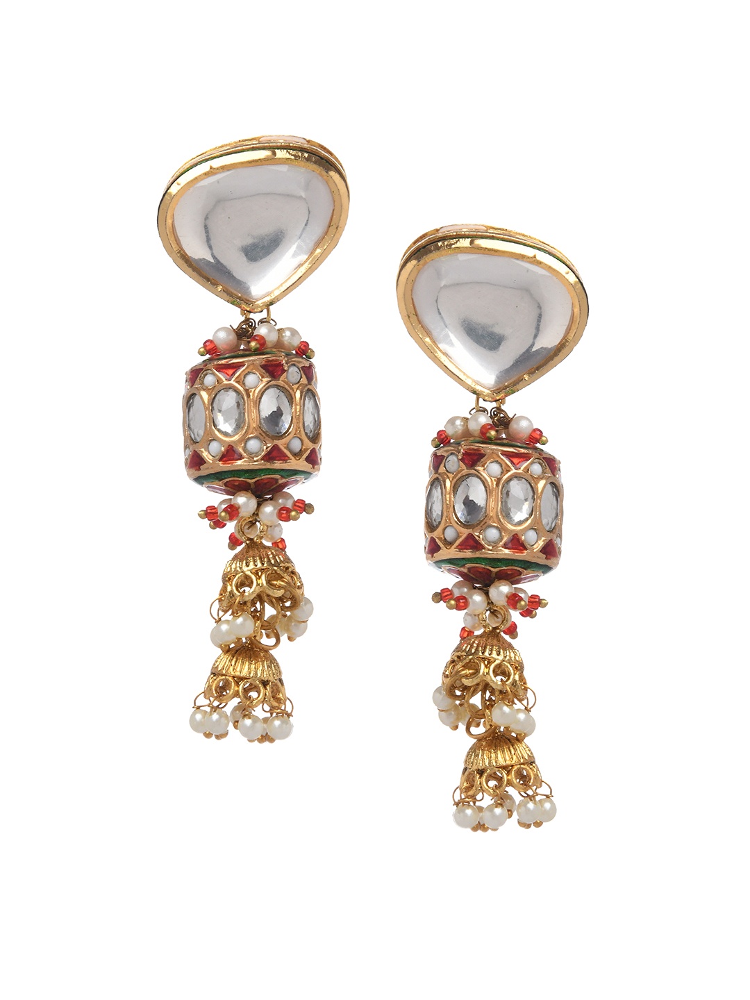 

Bamboo Tree Jewels Gold-Toned & Red Dome Shaped Drop Earrings