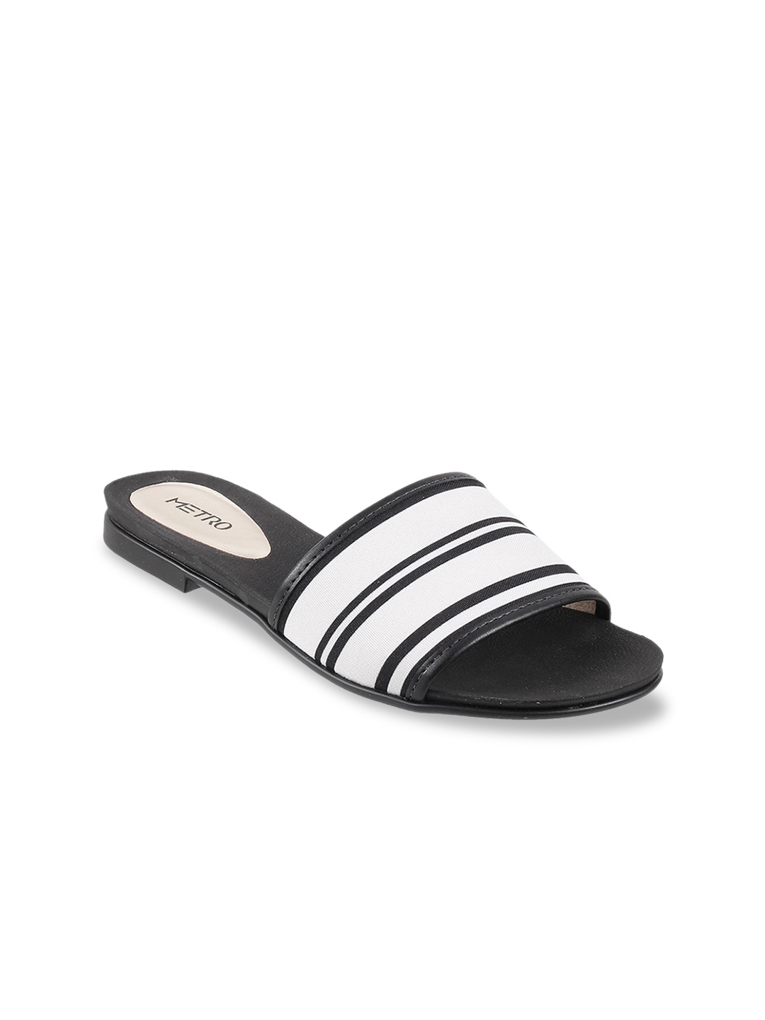 

Metro Women White & Black Striped Open Toe Flats