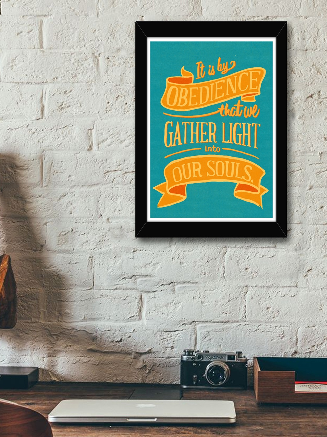 TIED RIBBONS Black & Blue Solid Inspirational Typographic Wall Art
