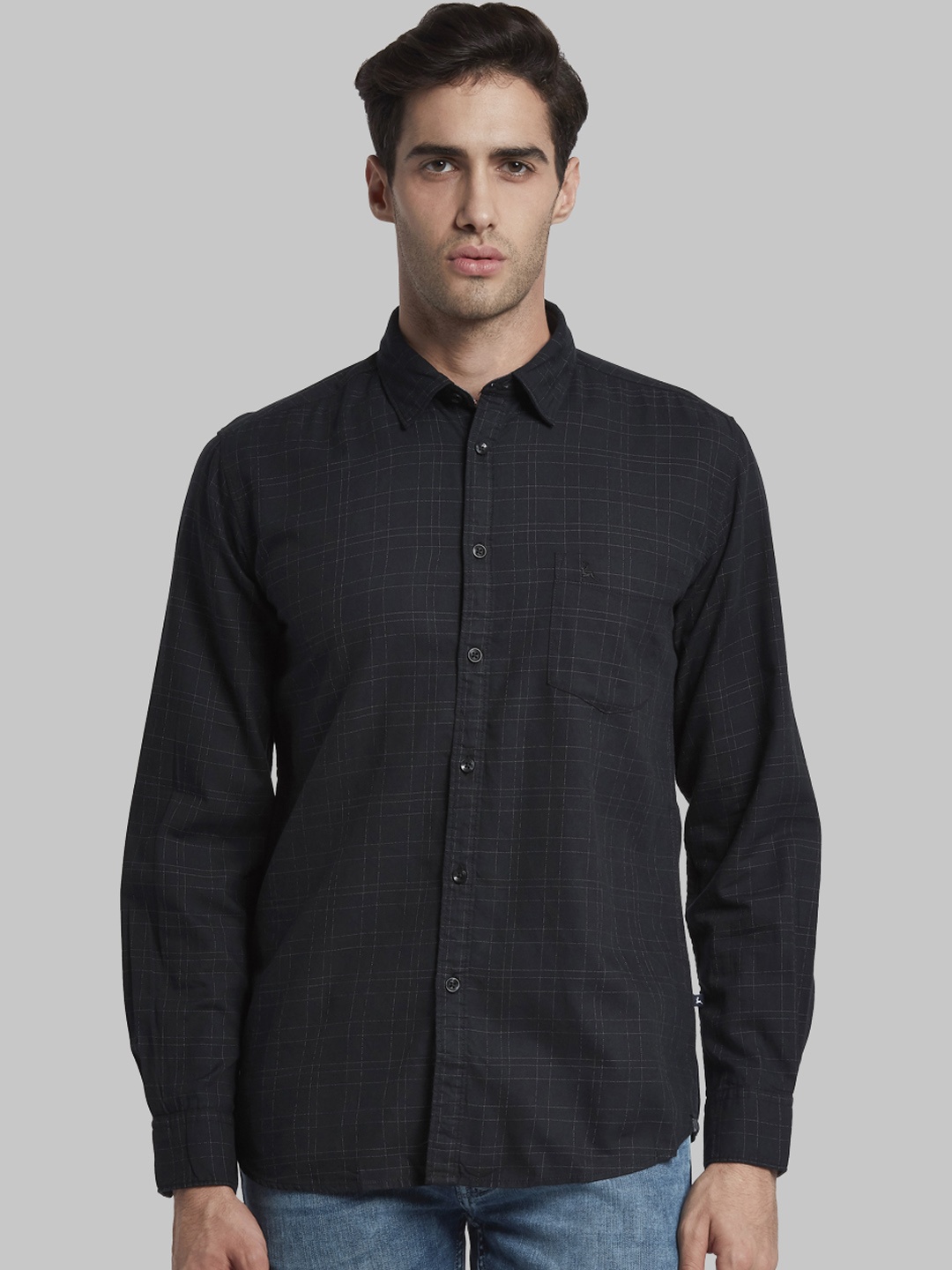 

Parx Men Black Slim Fit Checked Casual Shirt
