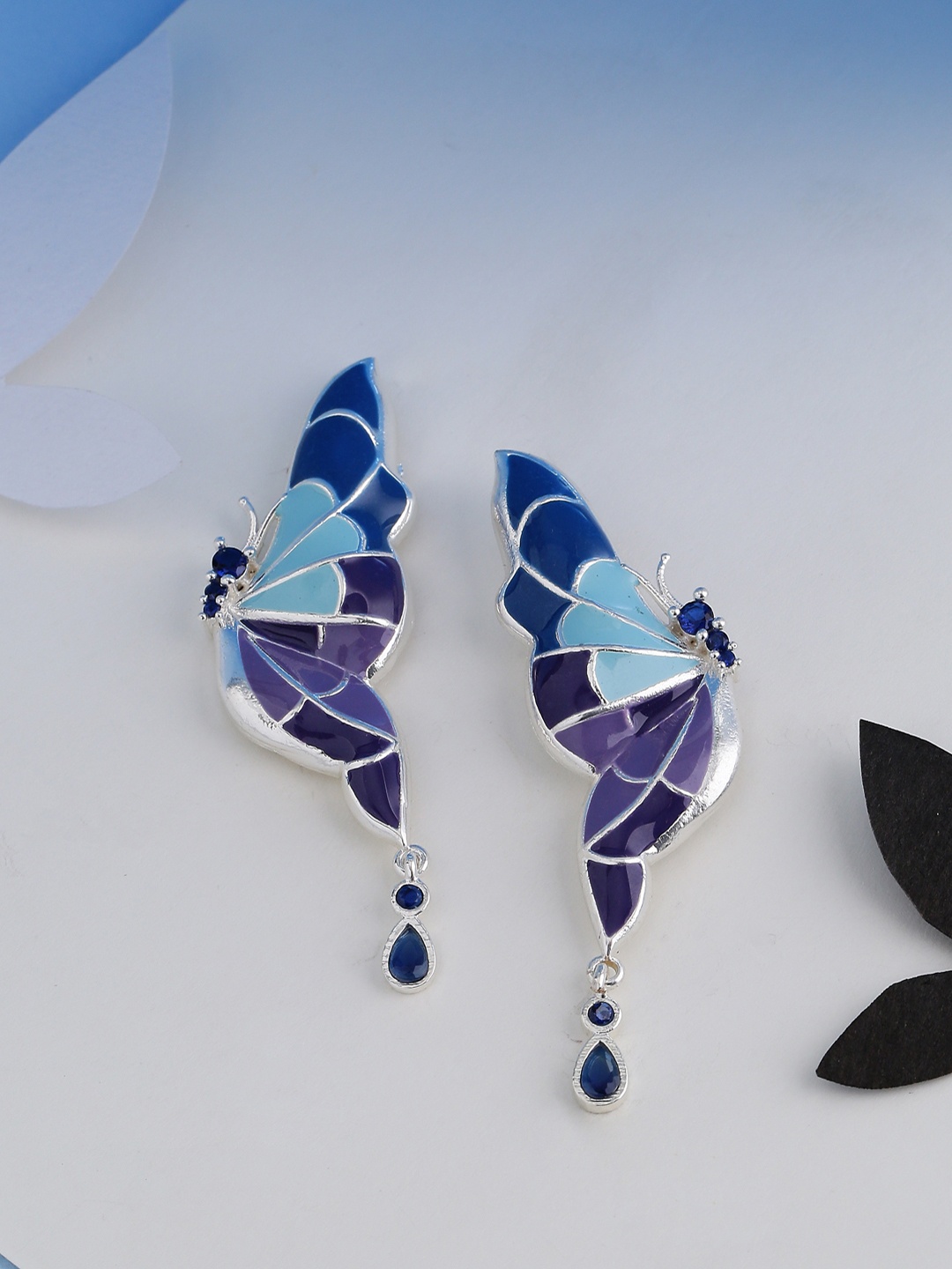 

Voylla Silver-Plated & Blue Quirky Drop Earrings