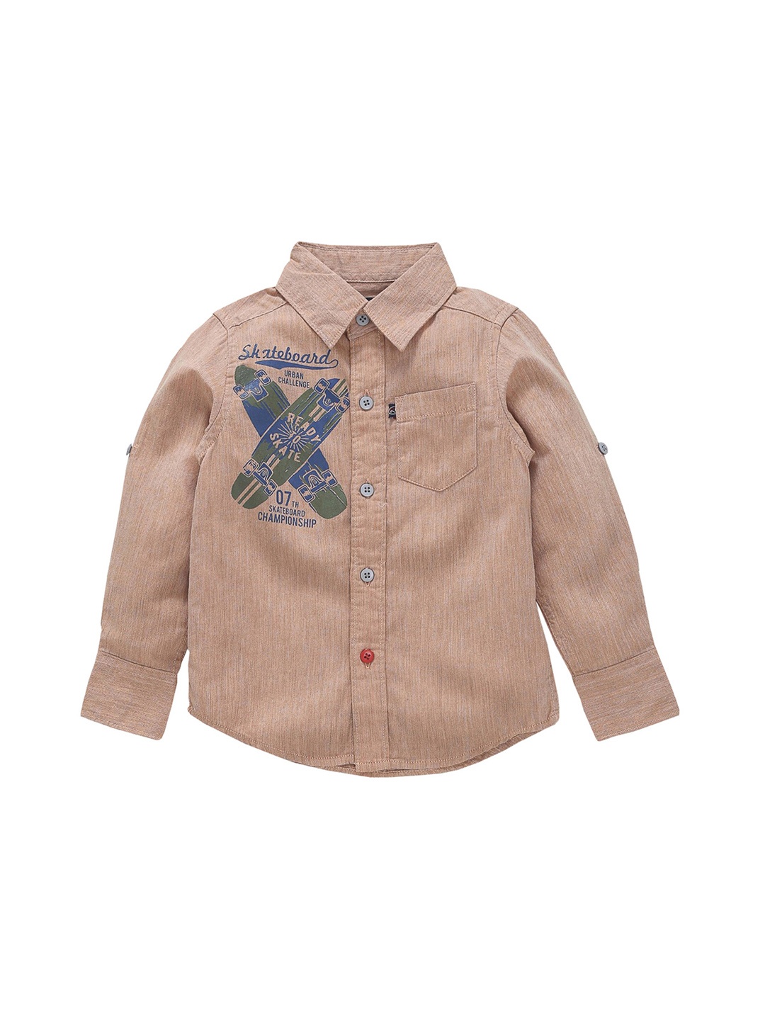 KiddoPanti Boys Beige Regular Fit Printed Casual Shirt